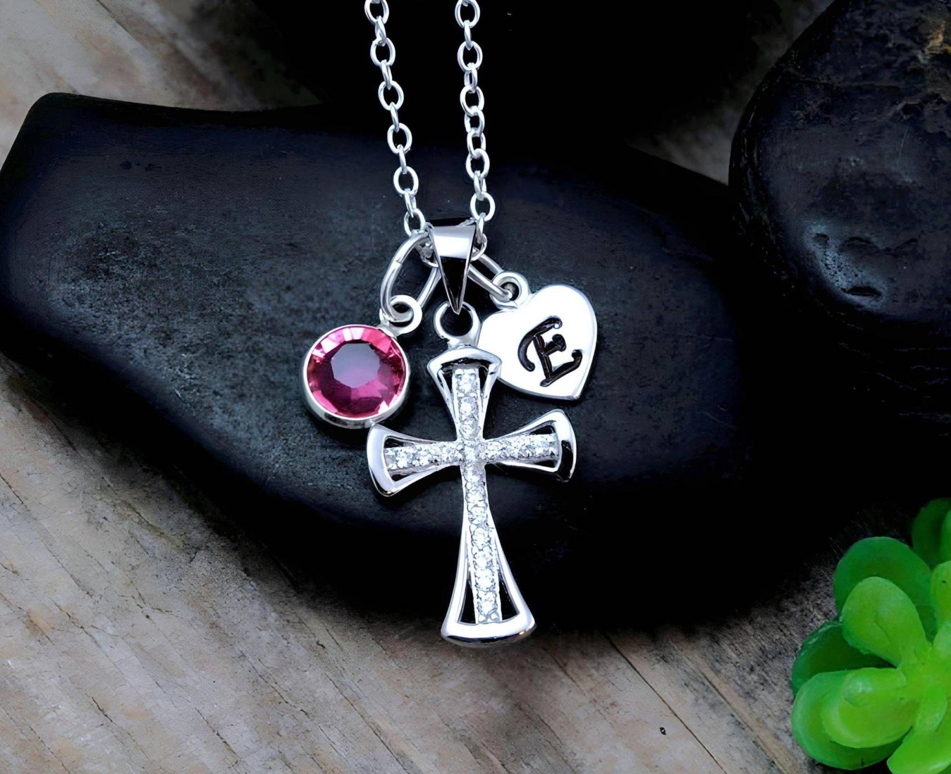 Kreuz Halskette Für Mädchen Personalisierte Anfang Birthstone Sterling Silber Kleine Schmuck Erstkommunion. Czcross. Wählen Sie Kette von LifeOfSilver