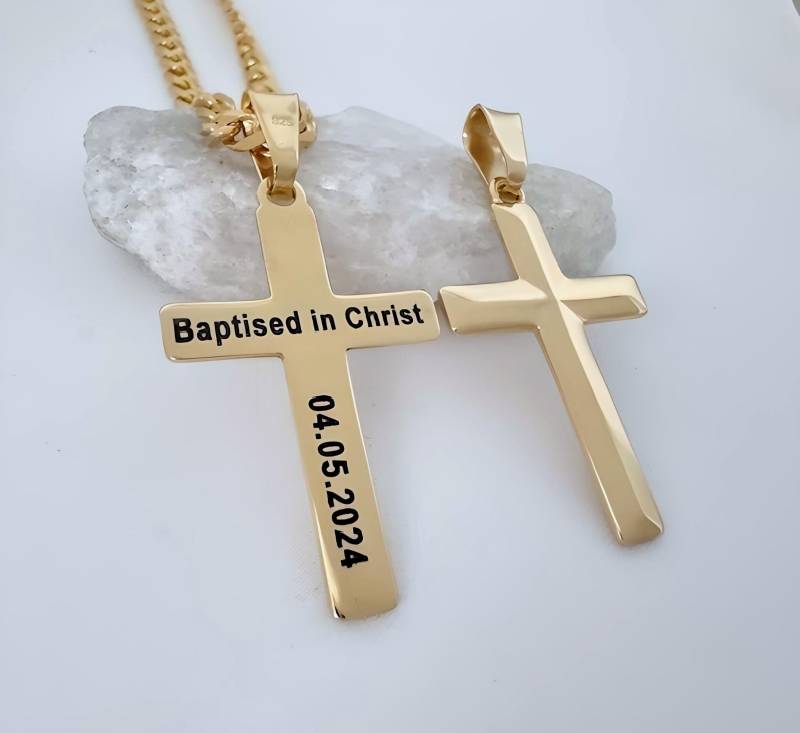 Angepasst Gold Kreuz Halskette. Laser Gravierte Anhänger Personalisiert. Wählen Sie Dicke Männer Kette Oder Dünne Frauen Kette. 5142# von LifeOfSilver