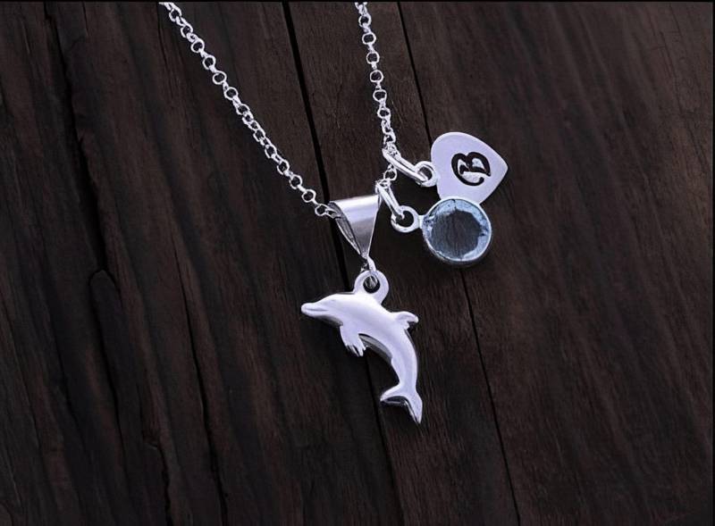 Puffy Herz Halskette, Sterling Silber Geschwollenes , Delphin Wählen Sie Charme Personalisierte & Birthstone Und Ursprüngliche Geschenk Für von LifeOfSilver
