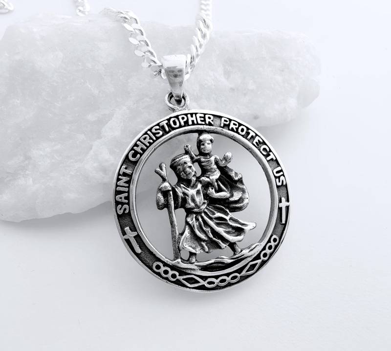 Sterling Silber St Christopher Halskette Travelers Schutz Medaillon, Wählen Sie Dicke Männer Kettenoption, Dünn Für Frauen von LifeOfSilver