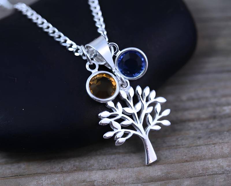 Sterling Silber Stammbaum Halskette, Halskette Mit 2 Personalisierten Geburtssteinen Oder Initialen Großmutter Muttergeschenk Sterling Silber Stammbaum Halskette, Halskette Mit 2 Personalisierten Geburtssteinen Oder Initialen Großmutter Muttergeschenk von LifeOfSilver