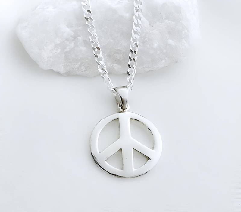 sterling Silber Peace-Zeichen Halskette Peace Anhänger Wählen Sie Dicke Kette Männerkreuz, Dünne Frauenkreuz, R-784 von LifeOfSilver