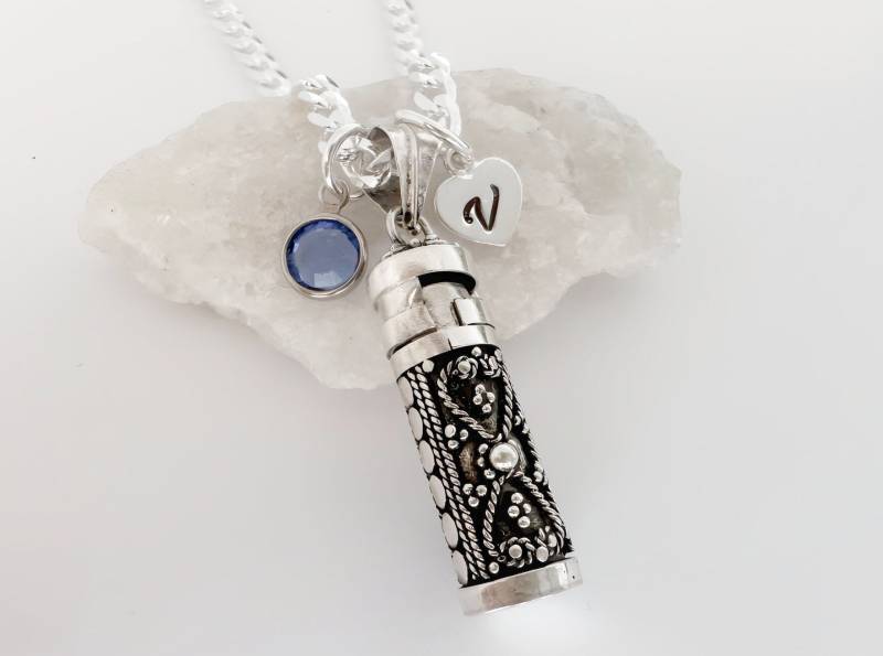 sterling Silber Tube Halskette Gedenkstein Feuerbestattung Asche Urne Anhänger. Personalisierter Anfangsgeburtsstein. Wählen Sie Kette Herren Oder von LifeOfSilver