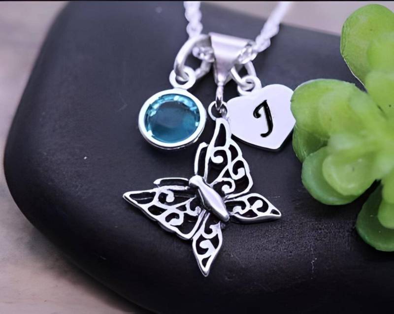 sterling Silber Schmetterling Halskette, Schmuck. Kleiner Charm. Wählen Sie Die Ursprüngliche Geburtssteinkette von LifeOfSilver