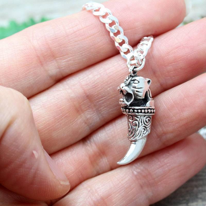sterling Silber Tiger Kralle Halskette, Talon Kopf Herren Mann Schmuck. Huf. Wählen Sie Kette von LifeOfSilver