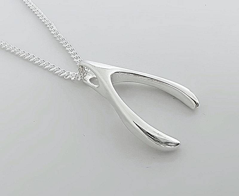 sterling Silber Wishbone Halskette Auf Silberkette Good Luck Anhänger. Wählen Sie Eine Kette von LifeOfSilver