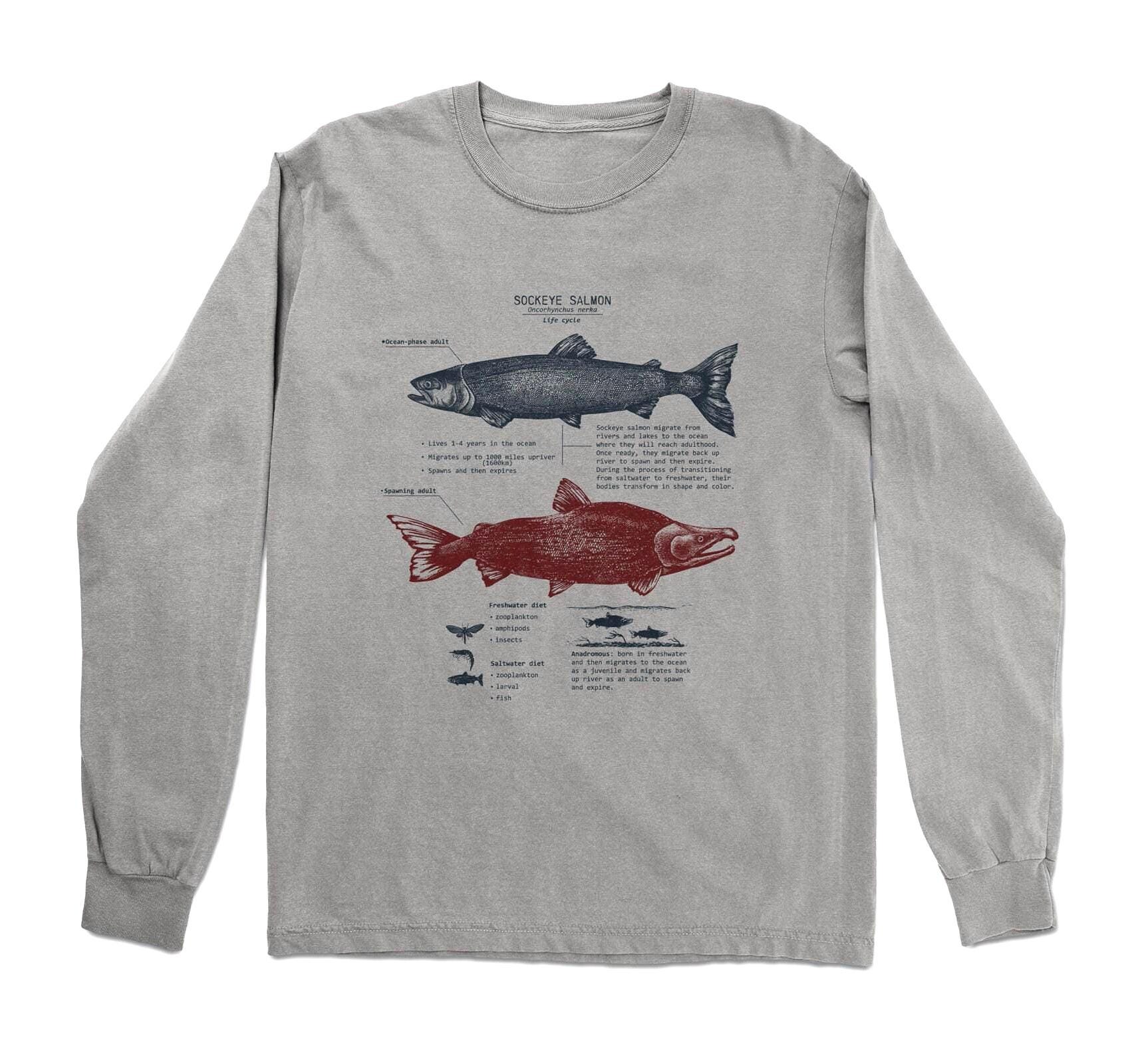 Sockeye Lachs Lebenszyklus Langarm-Shirt, Siebdruck Meeresbiologie Lachs-Shirt, Lachs-Biologie-Shirt Sockeye Lachs Lebenszyklus Langarm-Shirt, Siebdruck Meeresbiologie Lachs-Shirt, Lachs-Biologie-Shirt von LifeShines