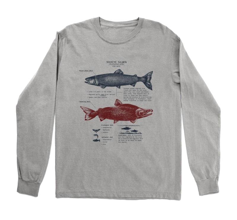 Sockeye Lachs Lebenszyklus Langarm-Shirt, Siebdruck Meeresbiologie Lachs-Shirt, Lachs-Biologie-Shirt Sockeye Lachs Lebenszyklus Langarm-Shirt, Siebdruck Meeresbiologie Lachs-Shirt, Lachs-Biologie-Shirt von LifeShines