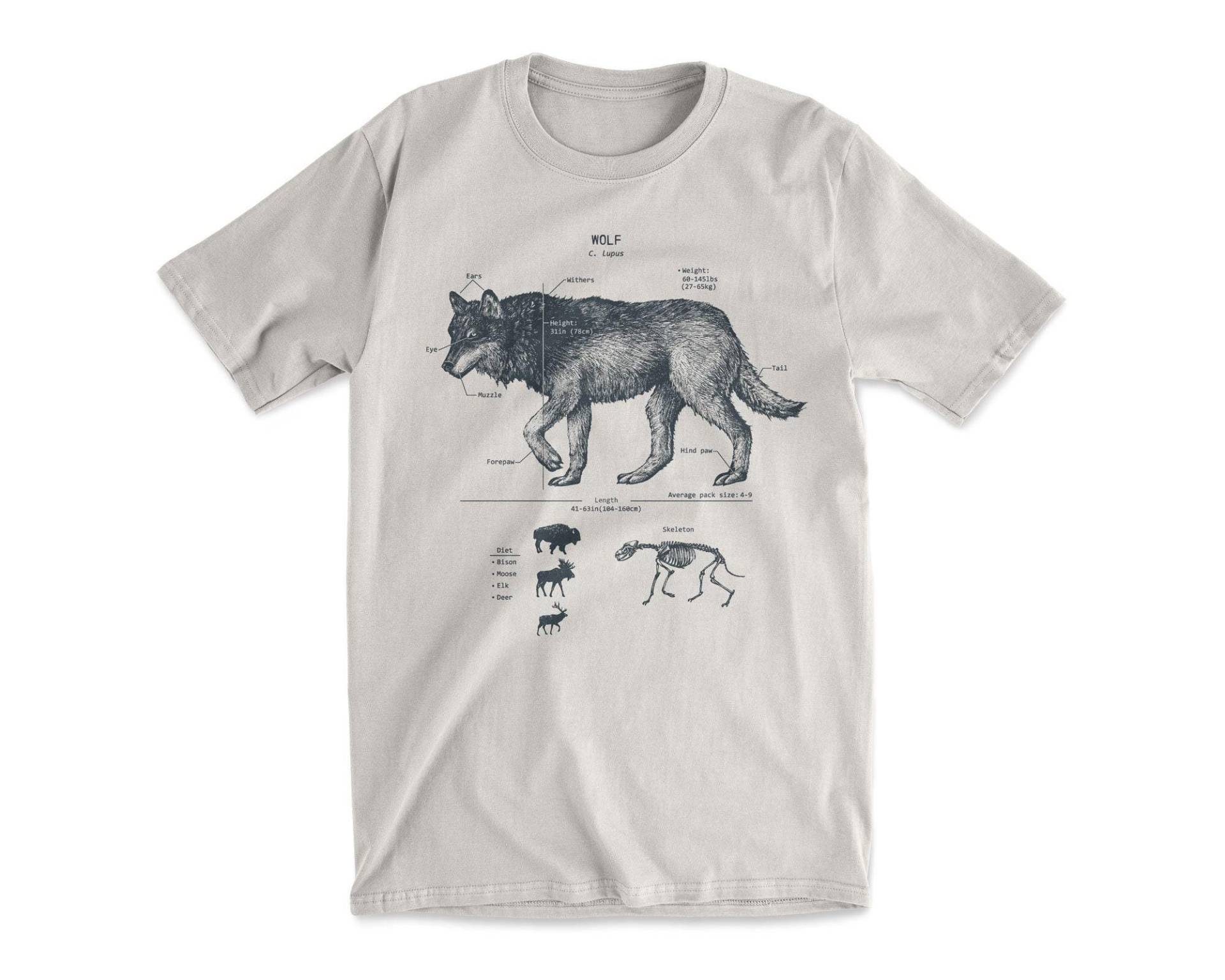 Wolf Anatomie T-Shirt Grauer Siebdruck Handgezeichnetes Baumwoll T-Shirt Wolf Anatomie T-Shirt Grauer Siebdruck Handgezeichnetes Baumwoll T-Shirt von LifeShines