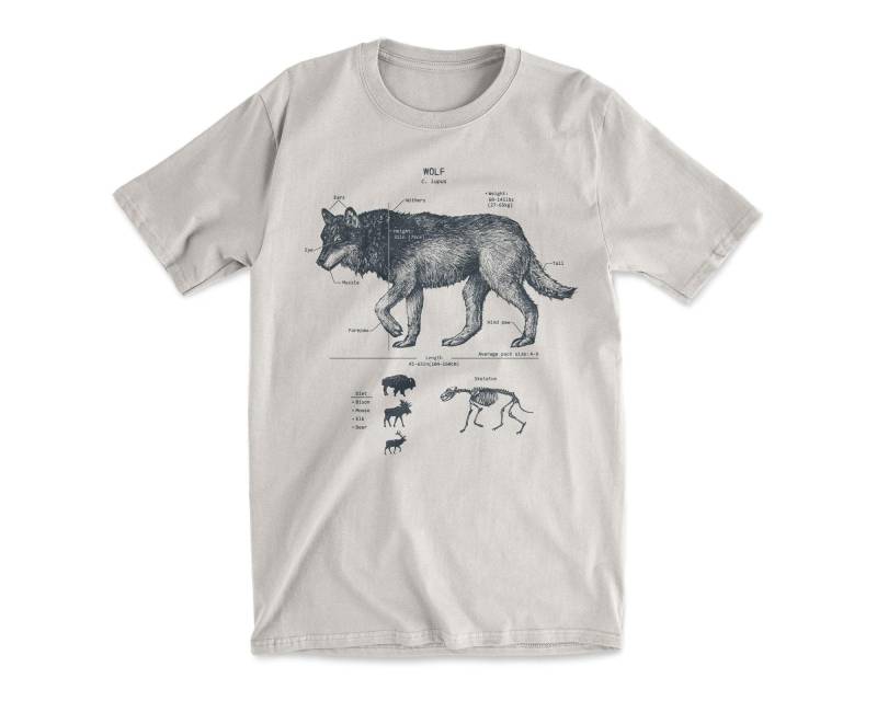 Wolf Anatomie T-Shirt Grauer Siebdruck Handgezeichnetes Baumwoll T-Shirt Wolf Anatomie T-Shirt Grauer Siebdruck Handgezeichnetes Baumwoll T-Shirt von LifeShines