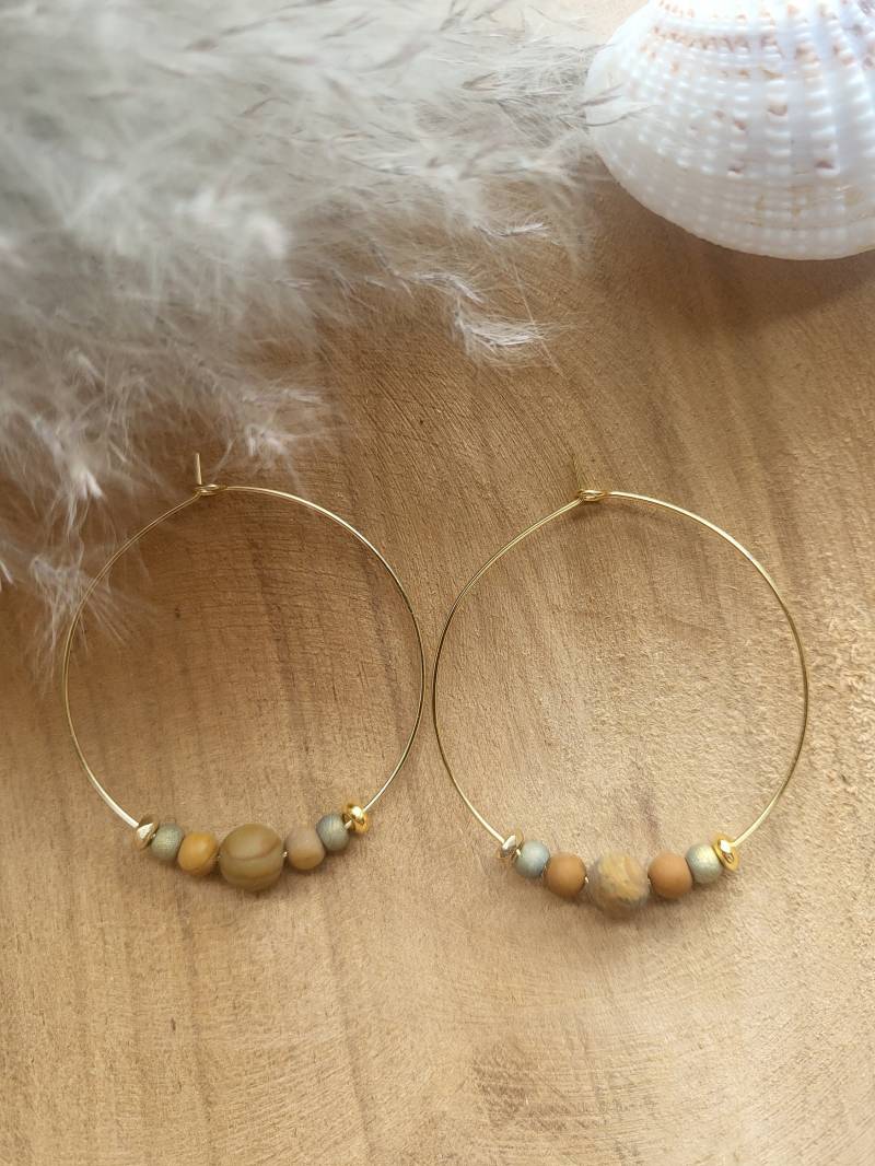 18K Vergoldete Creolen Ohrringe Mit Holz - Gold Und Schmuck Perlen Rund Filigran Deko Boho Vintage Geschenk Geburtstag von LifeStyle76