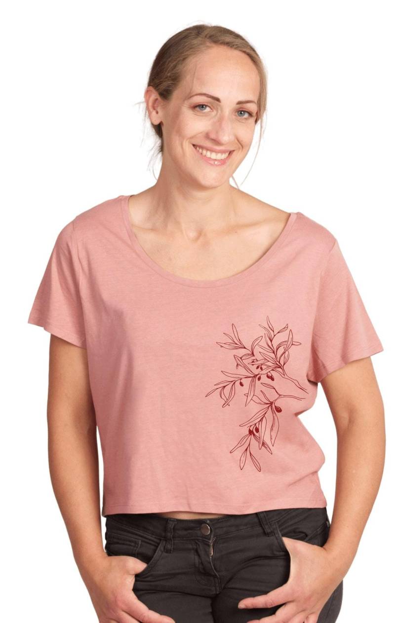 Bio Crop T-Shirt Damen Aus Lenzing Ecovero Und Biobaumwolle Mit Olive Branch Motiv Cropped Tshirt Organic Cotton Gingko von LifeTreeDE