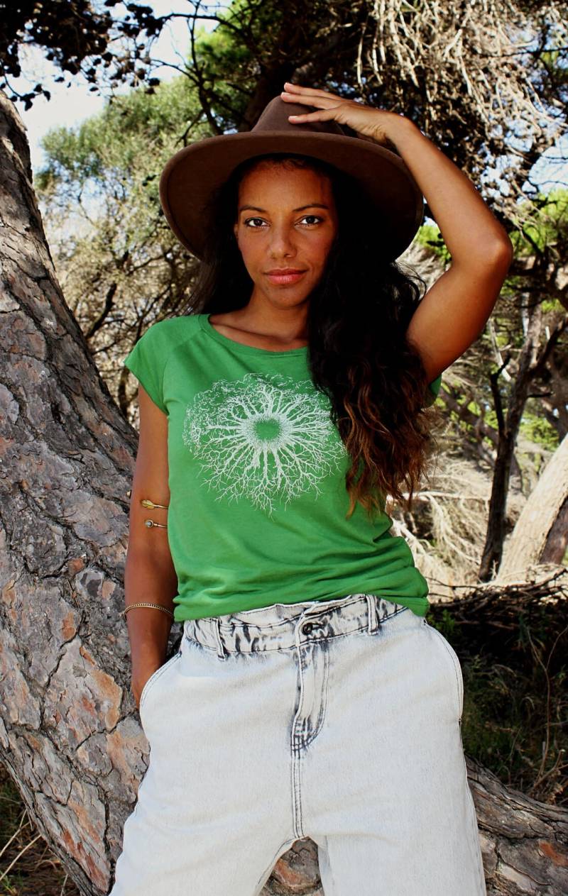 Bio T-Shirt Damen Aus Bambus Viskose Und Biobaumwolle Mit Woodeniris Baum Motiv Tshirt Bamboo & Organic Cotton Tree Design von LifeTreeDE