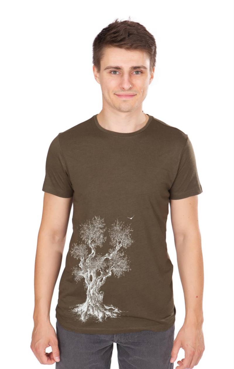 Bio T-Shirt Herren Aus Lenzing Ecovero Und Biobaumwolle Mit Olive Tree Motiv Für Outdoor Freizeit Organic Cotton Tshirt Tree Men von LifeTreeDE