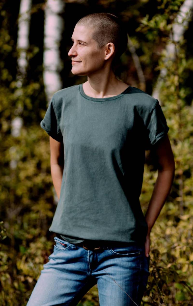 Damen Basic Shirt Washed Green Aus Biobaumwolle/T-Shirt Organic Cotton Tree Of Life von LifeTreeDE