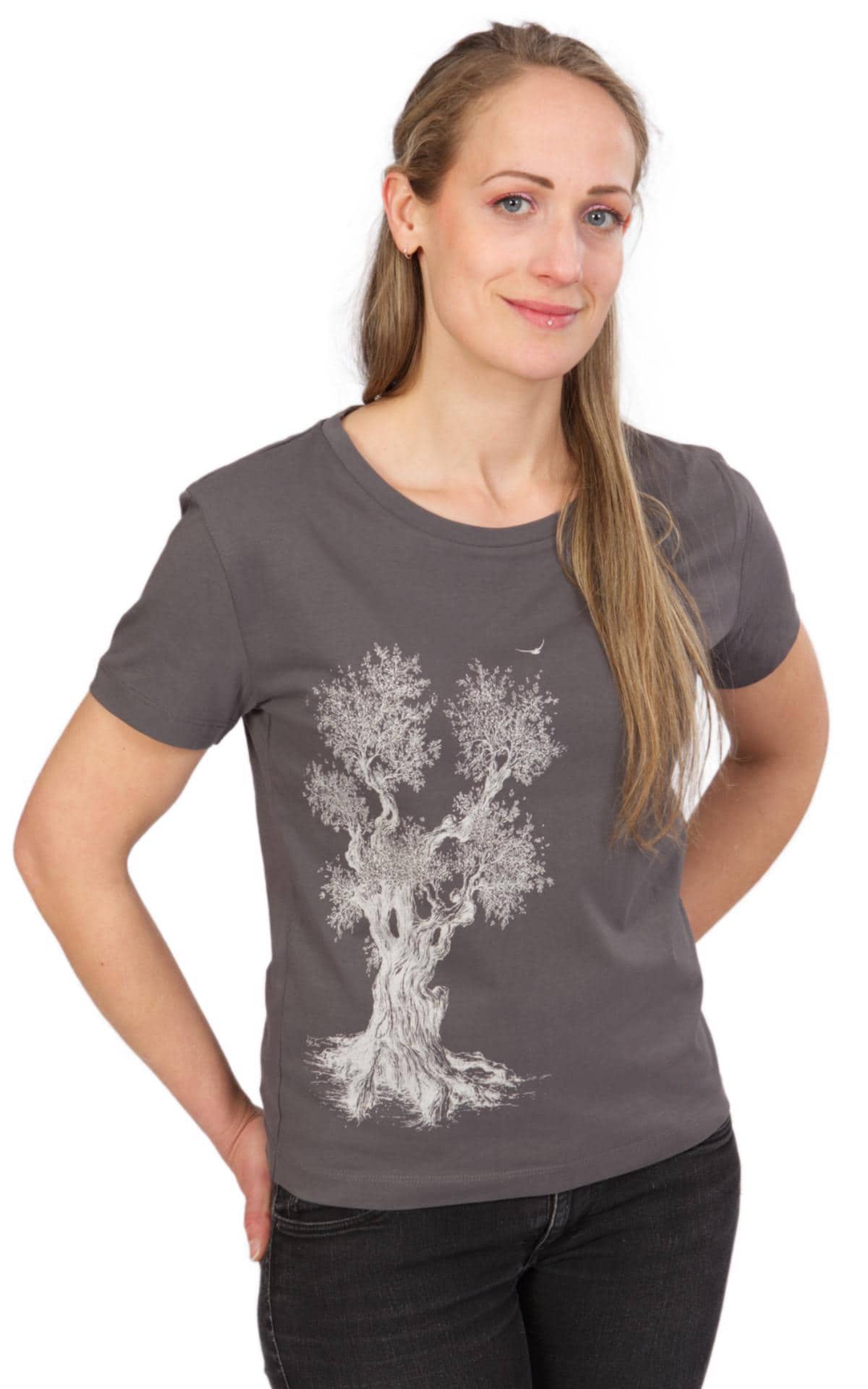 Eco-Friendly Organic Cotton T-Shirt, Olive Tree Design | Women's Loose Fit von LifeTreeDE