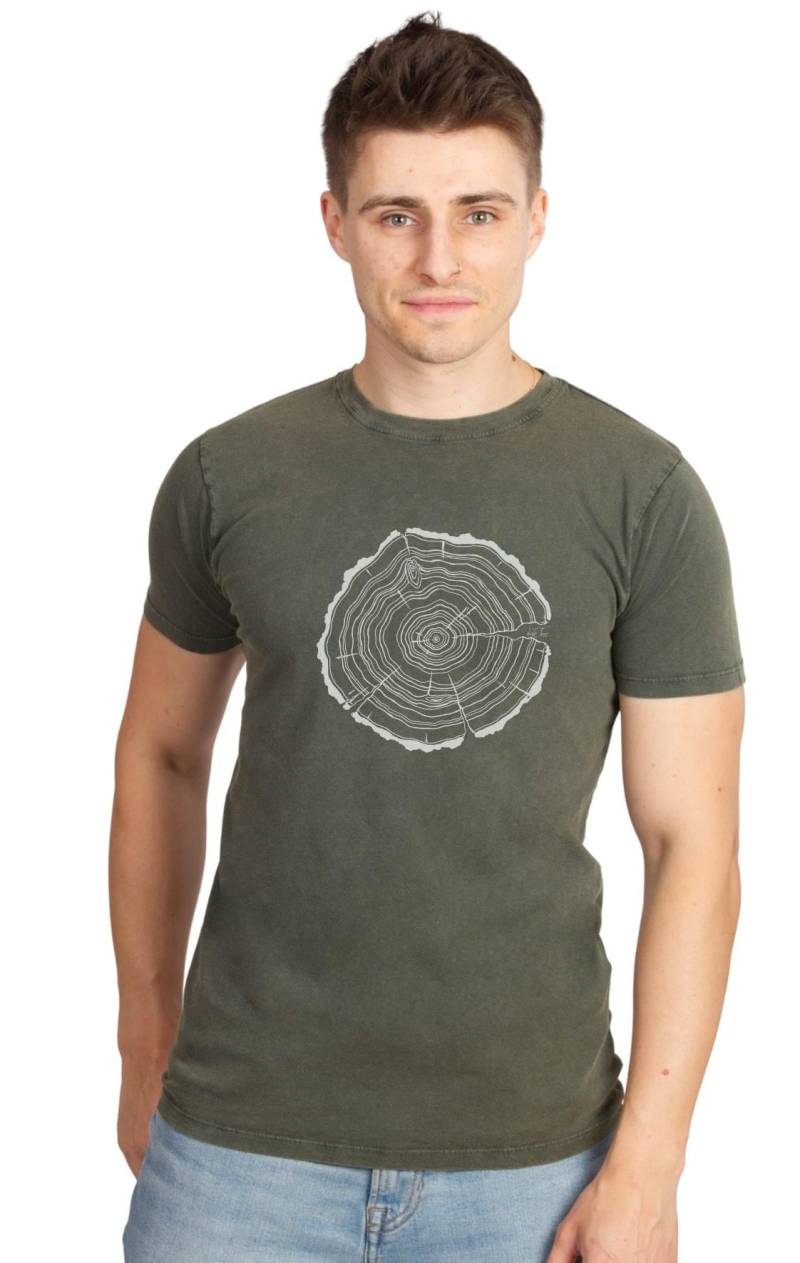Herren Shirt "Treeslice" in Washed Green Aus Biobaumwolle/T-Shirt Organic Cotton Treeslice von LifeTreeDE