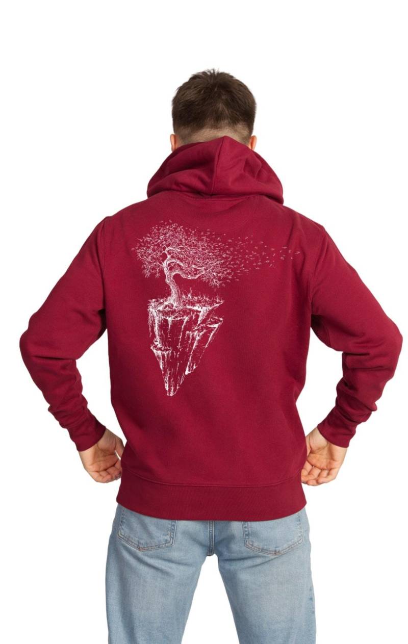 Hoodie Pullover Bio Herren Und Damen Aus Biobaumwolle Mit Maple Island Motiv Organic Cotton Unisex Hoodie Tree Burgund von LifeTreeDE