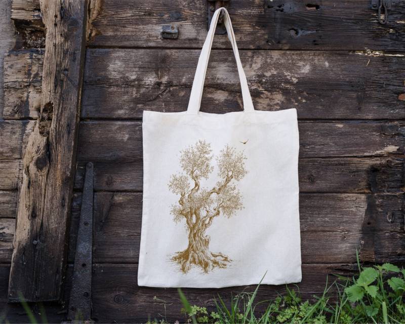 Life-Tree Organic Cotton Bag Collage "Olive Tree" Artsy Shopping - High Quality Handpainted Design von LifeTreeDE