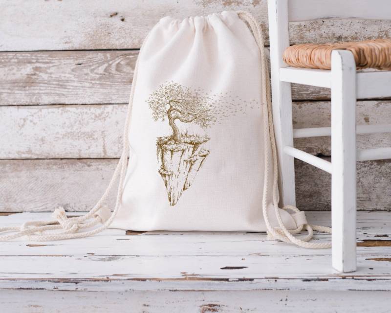 Life-Tree Organic Gymsack Collage "Maple Island" Artsy Stringbag - High Quality Handpainted Design von LifeTreeDE