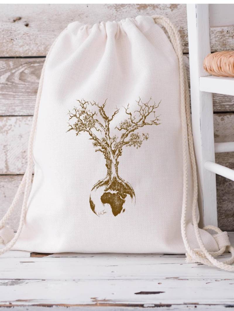 Life-Tree Organic Gymsack Collage "Weltenbaum" - Tree Of Life Artsy Stringbag High Quality Handpainted Design von LifeTreeDE
