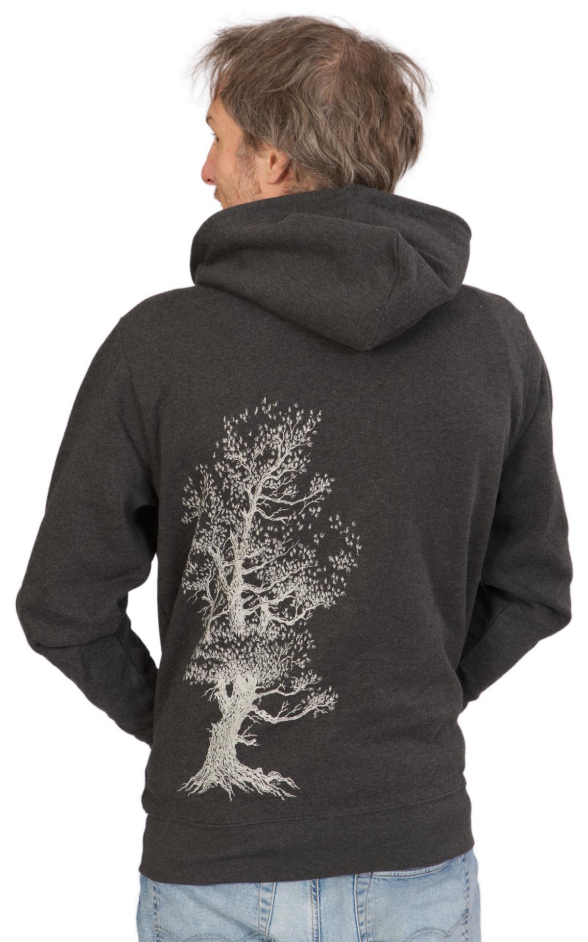 Life-Tree Zipper Hoodie Organic Cotton Dark Heather Grey With "Pine Tree" Motif | Unisex Sizes von LifeTreeDE