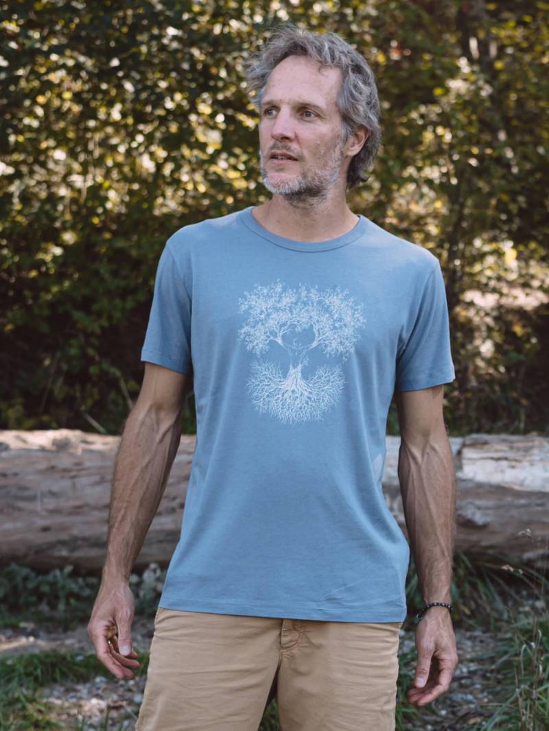 Men's Bamboo Viscose T-Shirt Charcoal Grey With "Fusion" Print von LifeTreeDE