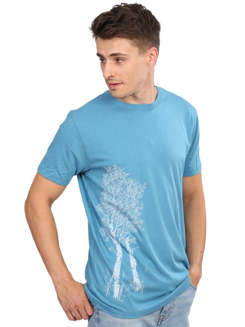 Men's Bamboo Viscose T-Shirt Petrol Blue With "Birke" Print von LifeTreeDE
