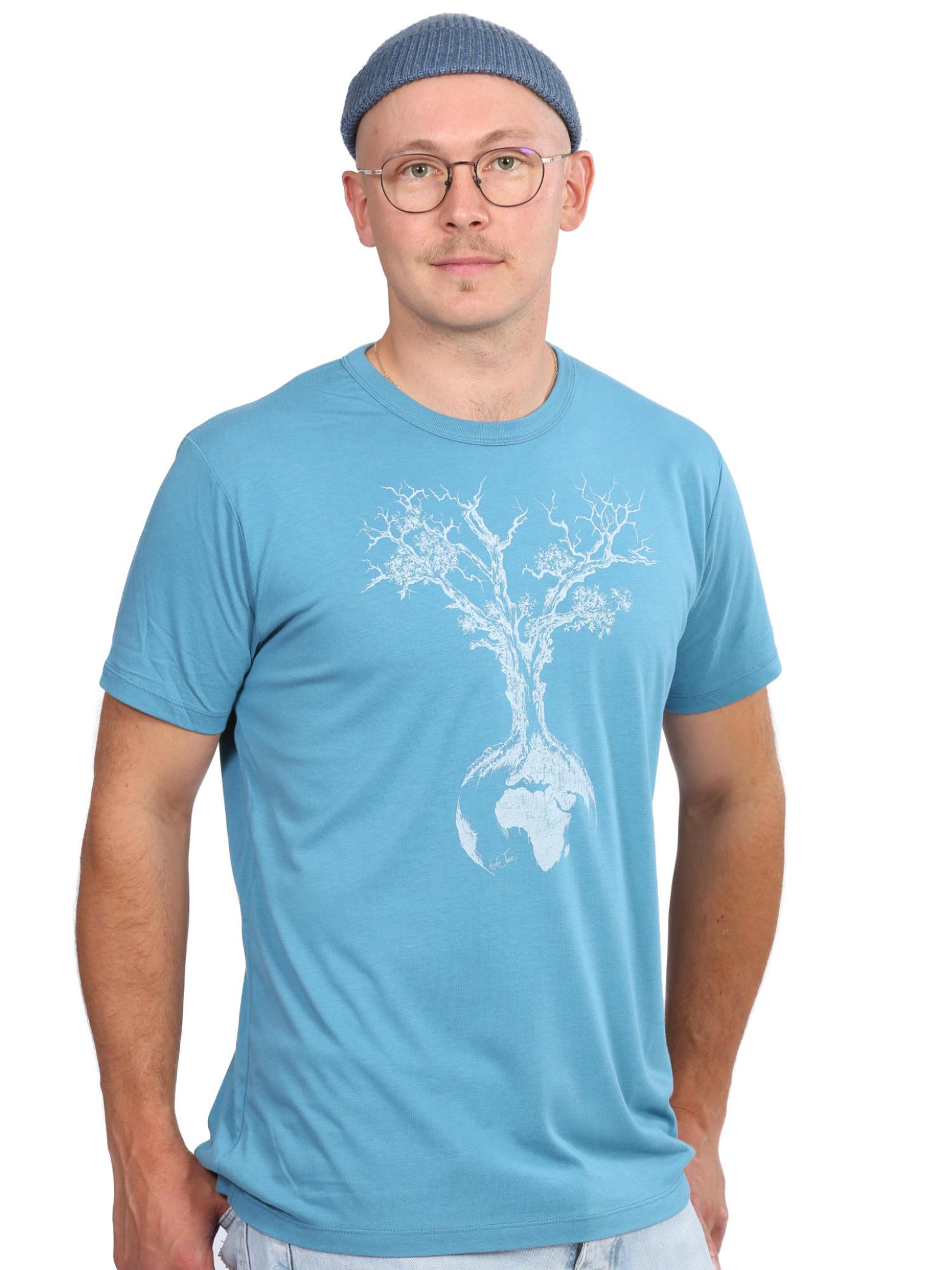 Men's Bamboo Viscose T-Shirt Petrol Blue With "Weltenbaum" Print von LifeTreeDE