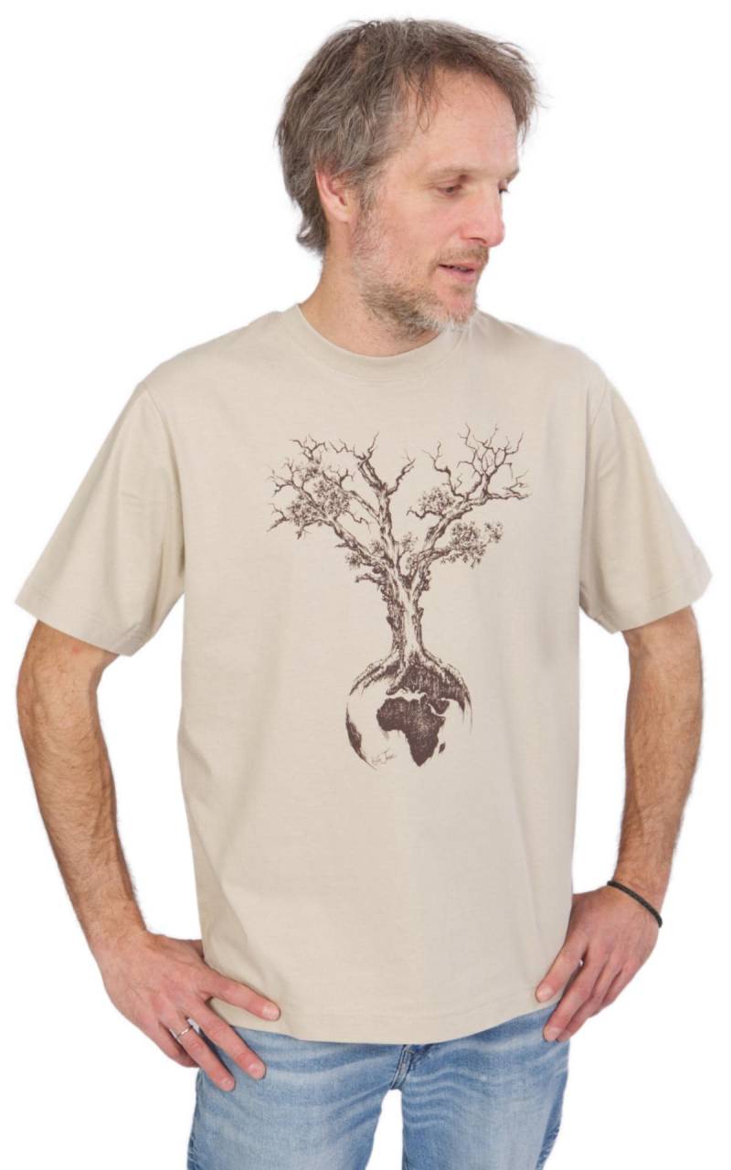 Organic Cotton Heavy Men's T-Shirt Washed Blue With "Weltenbaum" Print von LifeTreeDE