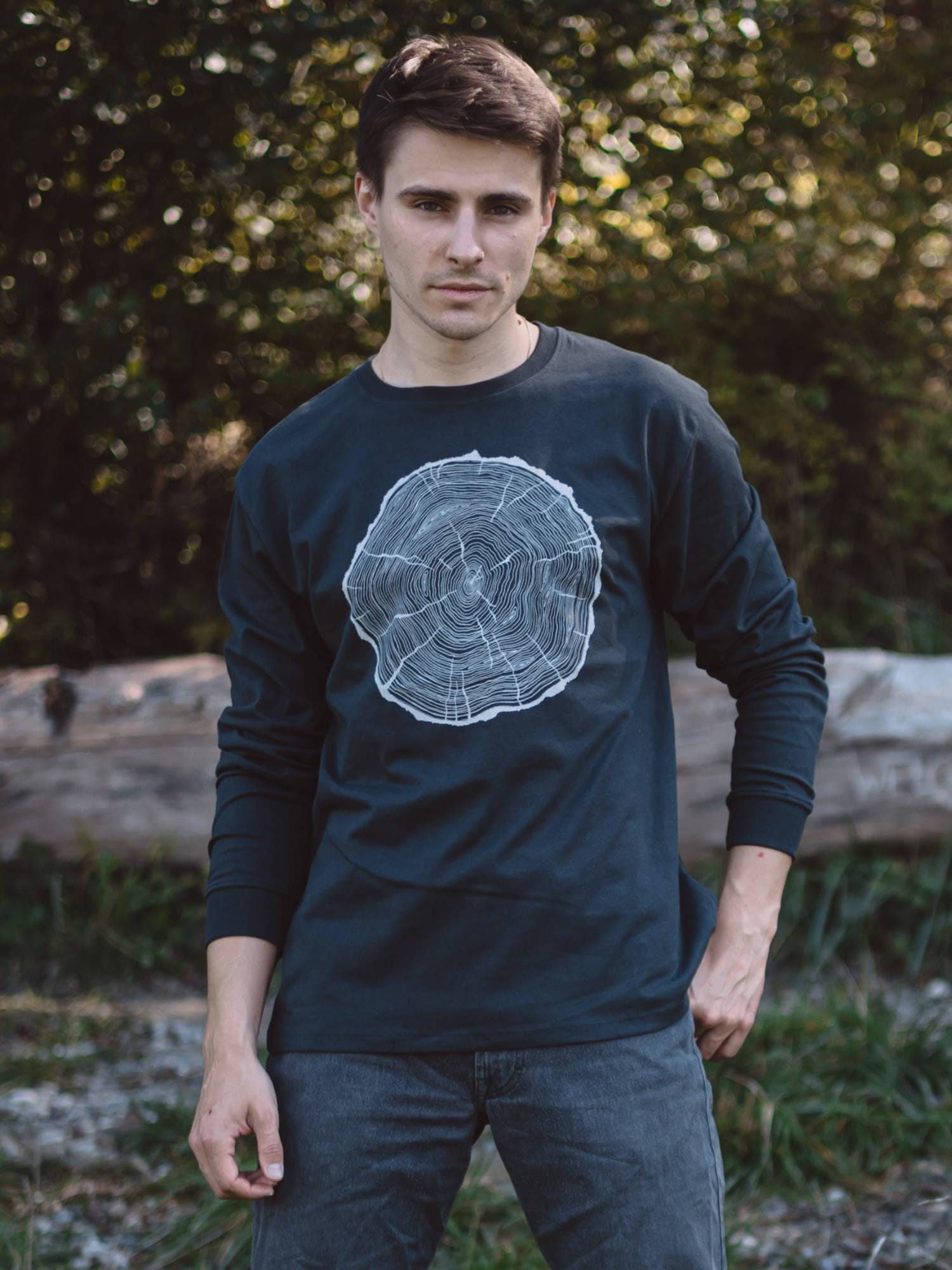 Organic Cotton Men's Longsleeve T-Shirt Washed Black With Bigslice Print von LifeTreeDE