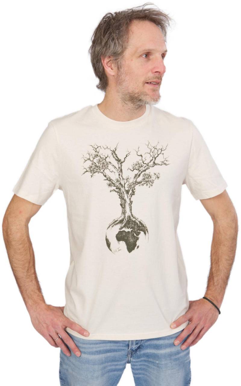 Organic Cotton Men's T-Shirt Natural Raw White With "Weltenbaum" Print von LifeTreeDE