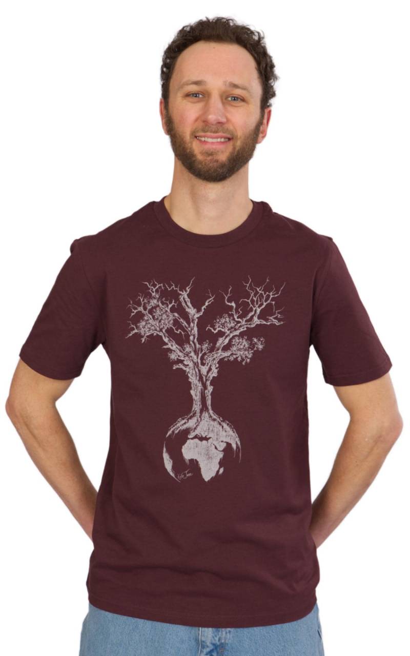 Organic Cotton Men's T-Shirt Red Brown With "Weltenbaum" Print von LifeTreeDE