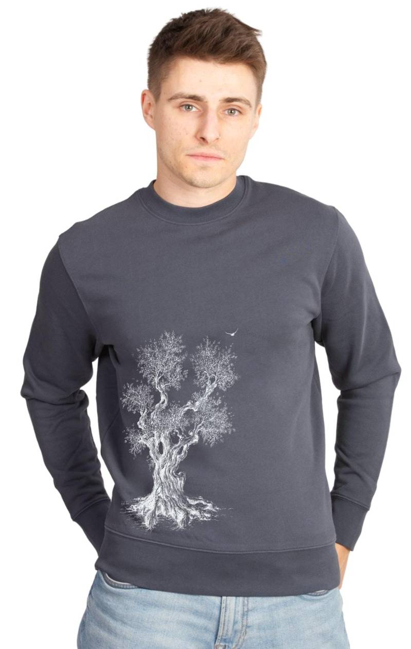 Sweater Pullover Herren Und Damen Aus Biobaumwolle Mit "Olive Tree" Motiv Organic Cotton Unisex von LifeTreeDE