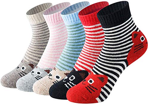 LifeWheel 5 Paar Warme Wollsocken Kindersocken mit Innenfrottee Cartoon atmungsaktiv Jungen Mädchen Wintersocken von LifeWheel