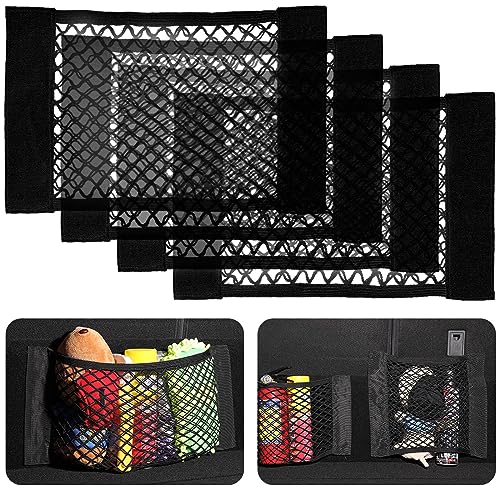 4 Stück Kofferraum Netztasche Auto, 40x25cm Universal Netztasche Organizer Netz mit Klettverschluss Autositz Gepäcknetz, Klettverschluss für Auto Kofferraum Gepäcknetz aus Nylon von Lifeant