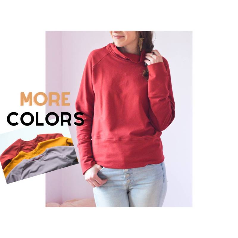 Bio-Baumwoll French Terry Pullover, Kuscheliges Kapuzen Sweatshirt, Nachhaltige Kleidung, Rote Damen Wintermode, Umweltbewusste Kleidung Usa von LifecycleApparel
