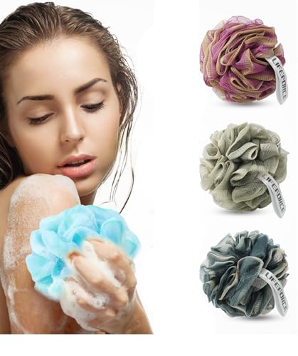 Lifeforce Bade-Körper-Poufs – Peeling-Luffa-Schwämme für Männer und Frauen, 3 Stück (Mehrfarbig) von Lifeforce