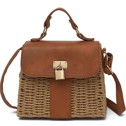 Lifenanny Damen-Umhängetasche aus Stroh, kleine Strandtasche, Handtasche, Geldbörse für den Sommer, Khaki Lifenanny Damen-Umhängetasche aus Stroh, kleine Strandtasche, Handtasche, Geldbörse für den Sommer, Khaki von Lifenanny