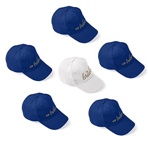 LifepartyGifts Bridesmaids Caps, 6 Pack Bachelorette Party Adjustable Cap, Embroidered Bride Tribe Baseball Hats (Navy Blue) von LifepartyGifts