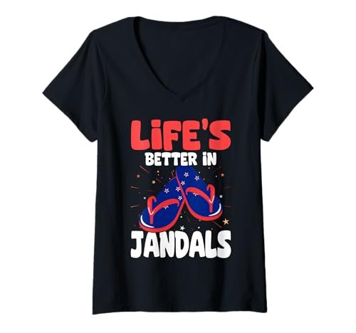 Damen Das Leben ist Besser in Jandals, Neuseeland, Summer Beach T-Shirt mit V-Ausschnitt Damen Das Leben ist Besser in Jandals, Neuseeland, Summer Beach T-Shirt mit V-Ausschnitt von Lifes Better In Jandals New Zealand