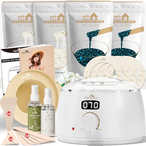 Lifestance Waxing Set - Weiße L3 Wax Maschine zur Wachs Haarentfernung mit Grobes Haar und Hin Flaum, heisswachs haarentfernung für Bikini-Bereich, Augenbrauen, Achselhöhle, Gesicht, Beine, Oberlippe von Lifestance