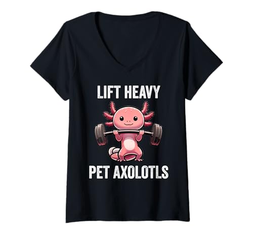 Damen Lift Heavy Pet Axolotls Funny Gym Workout Weight Lifter T-Shirt mit V-Ausschnitt von Lift Heavy Pet Axolotls Gym Workout Apparel