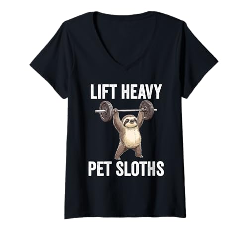 Damen Lift Heavy Pet Sloths Funny Gym Workout Weight Lifter T-Shirt mit V-Ausschnitt Damen Lift Heavy Pet Sloths Funny Gym Workout Weight Lifter T-Shirt mit V-Ausschnitt von Lift Heavy Pet Sloths Funny Gym Sloth Apparel
