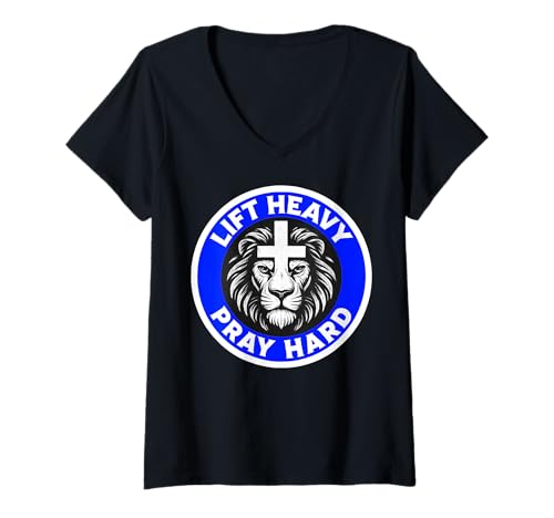 Damen Lift Heavy Pray Hard Gym Workout Religiöser christlicher Glaube T-Shirt mit V-Ausschnitt Damen Lift Heavy Pray Hard Gym Workout Religiöser christlicher Glaube T-Shirt mit V-Ausschnitt von Lift Heavy Pray Hard