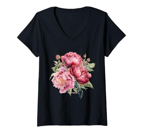 Damen Just Pretty Aquarell üppige rosa Pfingstrosen T-Shirt mit V-Ausschnitt Damen Just Pretty Aquarell üppige rosa Pfingstrosen T-Shirt mit V-Ausschnitt von LiftLife Just Pretty Pink Peonies In Watercolor