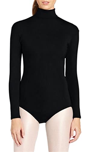 Lifup Damen Ballettanzug Langarm Body Gymnastikanzug Ballett Trikot Einteiler Bodysuit mit Rollkragen Schwarz 2XL von Lifup