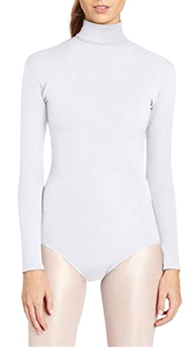 Lifup Damen Ballettanzug Langarm Body Gymnastikanzug Ballett Trikot Einteiler Bodysuit mit Rollkragen Weiß 3XL von Lifup