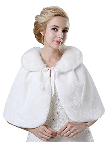 Lifup Damen Brautzusatz Stola Winter Warme Kunstpelz Poncho Hochzeit Abend Kap Weiß Einheitsgröße von Lifup