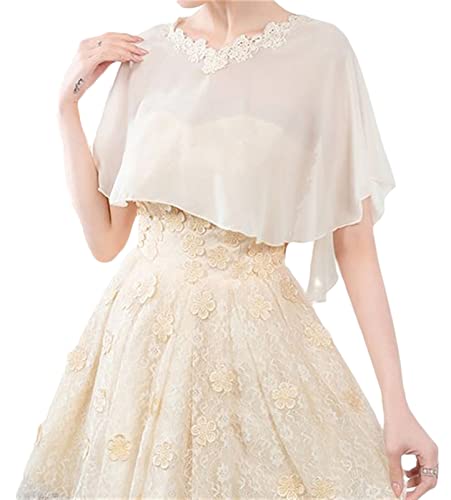Lifup Damen Chiffon Umschlagtuch Elegant Poncho Schal Stola Spitzenschal Hochzeit Braut Schal Schulter Bedeckung Beige von Lifup